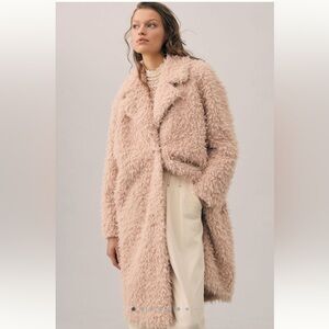 🧸NWT By Anthropologie Faux Fur Shaggy Teddy Duster Coat Jacket Peach Pink🧸